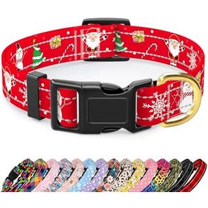 TMOODEL Reflective Dog Collar, Cute Christmas Style Dog Collars for Medium Dogs, Soft Nylon Puppy Collar for Boy and Girl Female Dog, Adjustable Heavy-Duty Pet Collar with Quick Release Buckle, Red