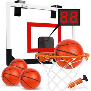 TOY Life Basketball Hoop Indoor with Scoresboard Basketballhoop for Kids Over The Door Mini Hoops for Teens and Adults Door Room Office Goal with 4 Balls