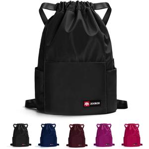 ZOORON Waterproof Drawstring Gym Backpack Bag for Men & Women, Sport Gym Sack Mini Travel Daypack (A01-black)
