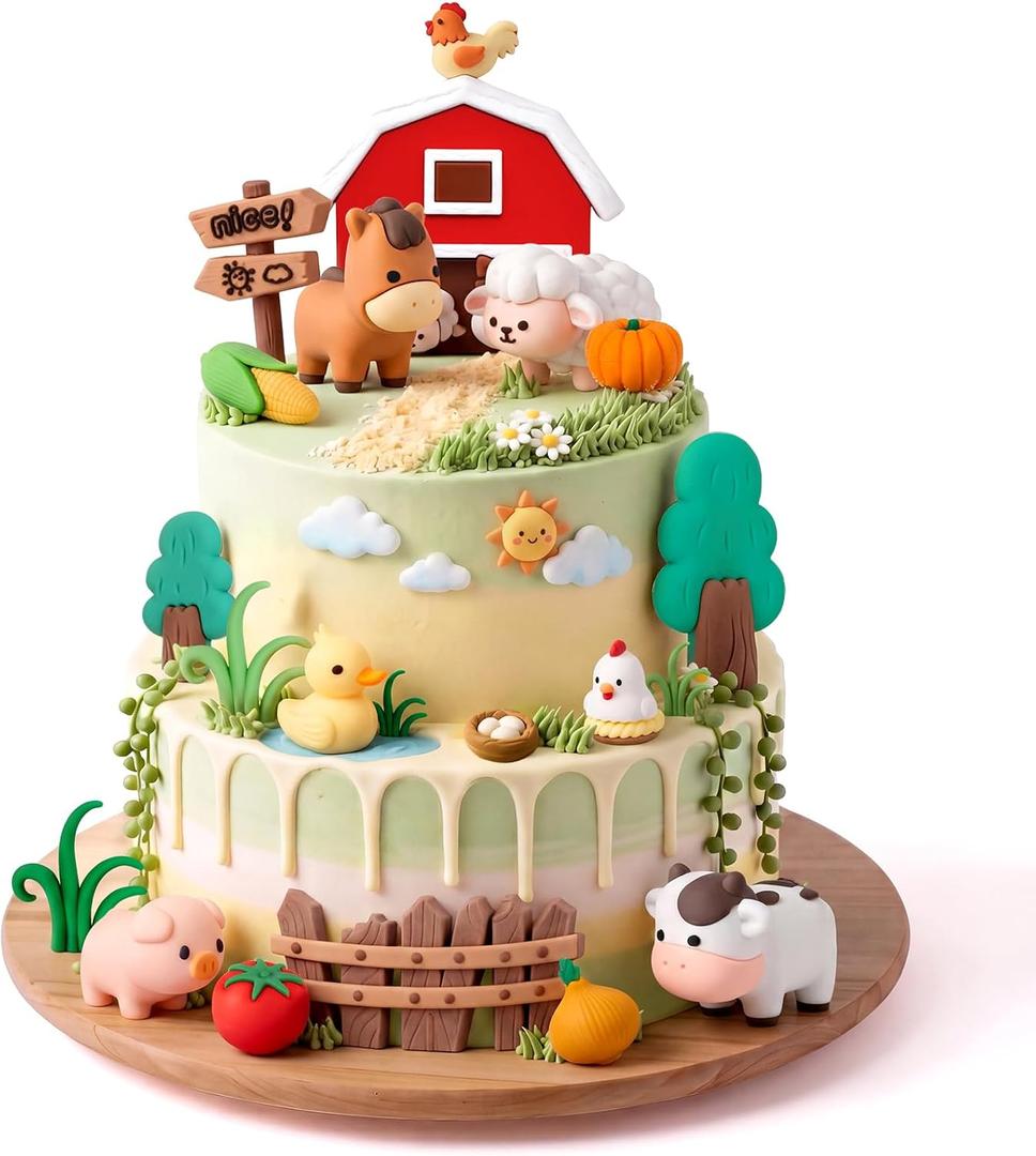 20PCS Farm Animal Cake Toppers Farm Animals Cake Decorations with Cow, Pig,Horse, Sheep,Chicken Duck for Farm Themed Birthday Party Supplies Baby Shower