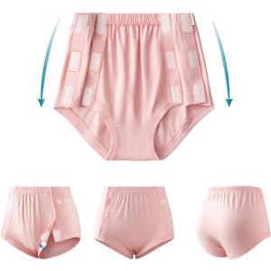 Post Surgery Tearaway Underwear for Women, Reusable Stick-On Briefs, Incontinence & Elderly Care, Hip Knee Surgery, Breathable Cotton Pink L