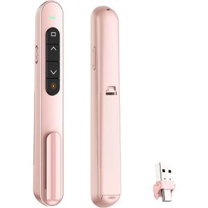 QUI Presentation Clicker for PowerPoint, RF 2.4GHz USB C Wireless Presenter Remote with Volume Control, PowerPoint Clicker Slide Advancer for Mac, Windows, Laptop, Keynote (Pink)