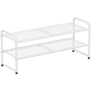 SUFAUY 2 Tier Shoe Rack for Closet, Metal Mesh Shoe Organizer, Stackable Heavy Duty Shoe Shelf, White