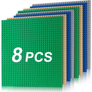 8 Pack Classic Baseplates, Building Plates for Building Bricks, Compatible with All Major Brands and Activity Table-Baseplate 10" x 10", Age 3 and up, Multicolored