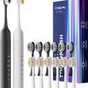 2 Pack Electric Toothbrush for Adults and Kids - Rechargeable Kids Ages 12+ and Adults with 12 Brush Heads & 2 Electric Toothbrush, 90 Days Battery Life - Black and White