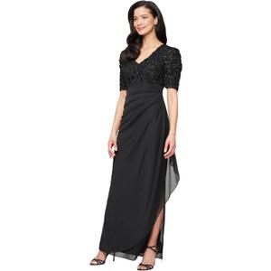 Alex Evenings Women's Wedding Guest Dress with V-Neck Stretch Sequin Bodice and Empire Waist (Petite and Regular Sizes) (Black, M)