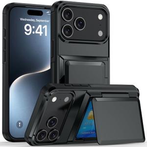 Designed for iPhone 17 Pro Wallet Case with Card Holder [RFID Protection][3-4 Cards & Cash] Military Grade Drop Shockproof Protective Case for Apple 17 Pro, Slim Fit Pocket Friendly, Black