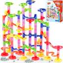 Gifts2U Marble Run Toy, 130Pcs Educational Construction Maze Block Toy Set with Glass Marbles for Kids and Parent-Child Game