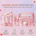 Japan Sakura Skin Care Set - Sakura Birthday Gifts For Teen Girls - Skin Care For Kids - 15 In 1 Skincare For Girls 10-12 Gift Set - Kids Skin Care Set For Girl Ages 8-12 - All Skin Types Gua Sha