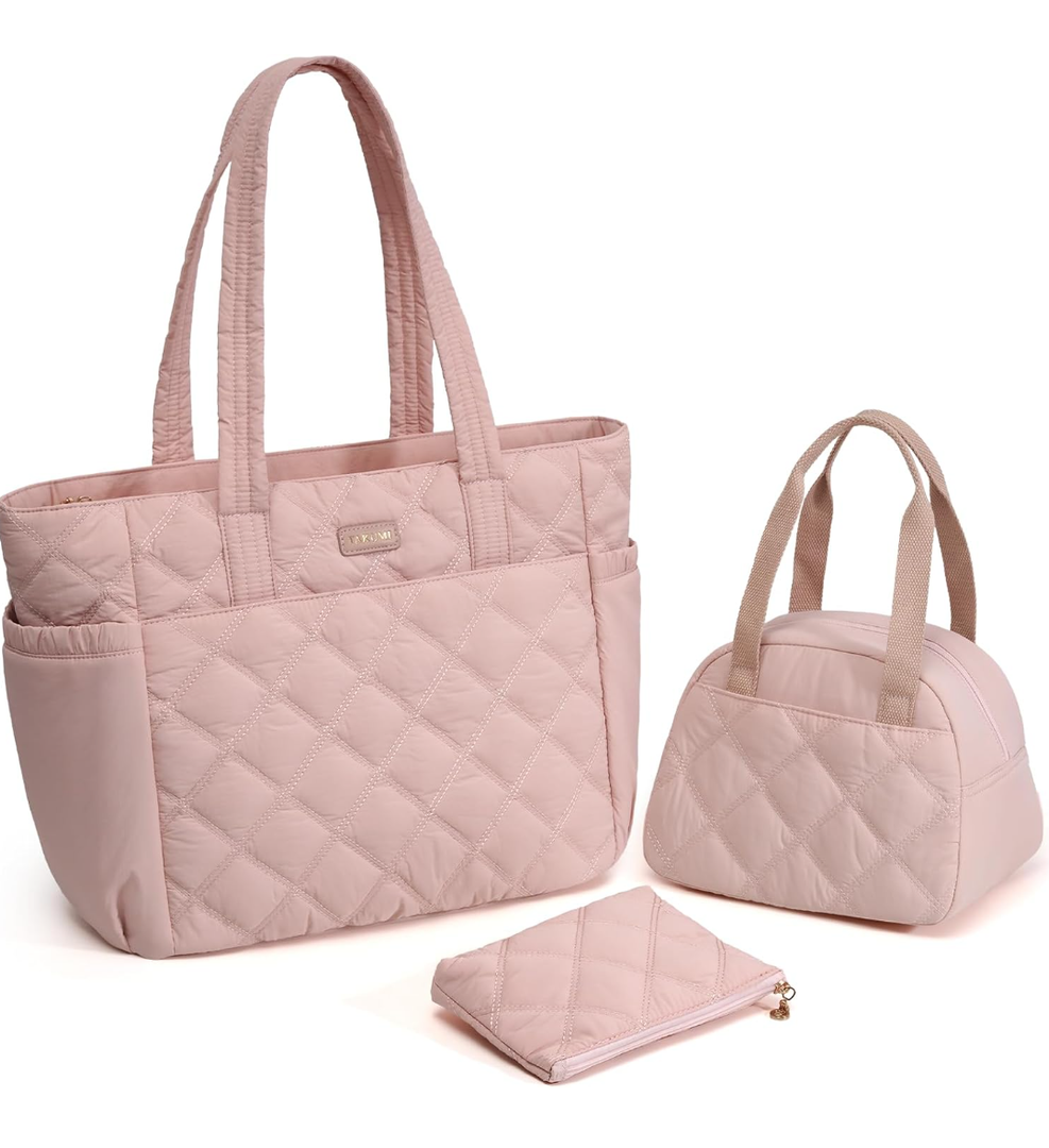 TAKUMI Lunch Tote Bag, 15.6 Inch Laptop Lunch Bag Combo Women,Lightweight Large Work Tote Bag with Lunch Box for Nurse Teacher, 2PCS