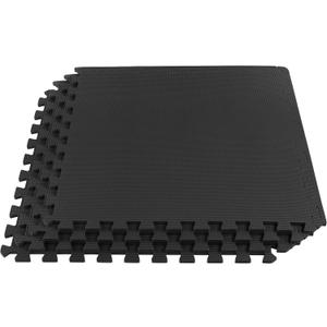 EVA Foam Mat Tiles 4-Pack - 16 SQ FT of Interlocking Padding for Garage, Playroom, or Gym Flooring - Workout Mat or Baby Playmat by Stalwart (Black)
