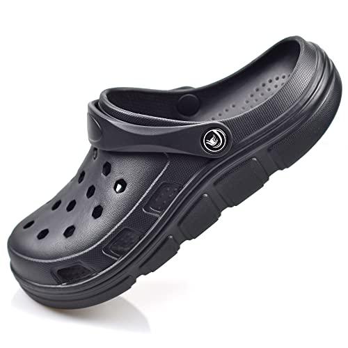 PIMIO Garden Clogs for Women and Men,Slip On Work Shoes with Arch Support,Womens Mens Quick-Dry Water Shoes Casual Sandals,Comfortable Slippers B Black Size 13
