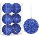 Vertintong 6 Pcs 4 Inch Christmas Tree Tinsel Ornaments for Tree Glitter Sequin Hanging Ornaments Christmas Tinsel Balls Decorations Shatterproof for Xmas Party Holiday Decor(Blue)