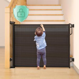 Momcozy Auto Lock Retractable Baby Gate, Safety Gate for Baby and Pet, 33 Tall, Extends to 55 Wide, Mesh Safety Dog Gate for Stairs, Indoor, Outdoor, Doorways, Hallways (Black)