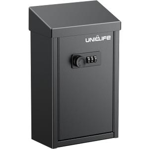 Uniclife Key Drop Box for Outside, Metal Donation Box Collection Box with Combination Lock, Safe Suggestion Box, Wall Mounted Mailbox with Top Slot, Steel Cash Drop Box for Home Office and Business (Black)
