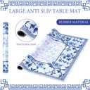Chinoiserie Mahjong Mat with 1 Carrying Bag 31.5" x 31.5" Blue and White Rubber Anti Slip and Noise Reduction Multi Purpose Game Table Cover for Card, Board Tile Games