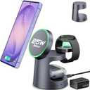 25W Magnetic Wireless Charger for Samsung S26 Ultra, 3-in-1 Fast Charging Station Compatible with Magsafe,Compact Travel Charger Stand for S26 Plus/S25&Galaxy Watch Ultra 8/7 with Night Light