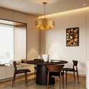 20" Vintage Gold Metal Drum Chandelier, 4-Light Farmhouse Light Fixture