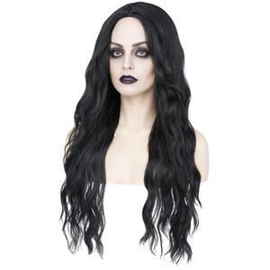 morvally Long Wavy Black Middle Part Heat Resistant Synthetic Hair Wigs for Women Halloween Party, Cosplay, Daily Use