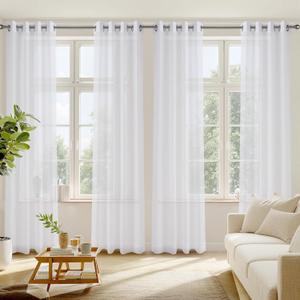 RYB HOME Sheer Curtains 4 Panels Set 90 Inches Long, Solid Voile Light Filtering Airy Curtains Window Treatment Drapes for Living Room, Elegant Bedroom Window Panels, White, Width 54, Grommet