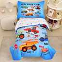 4 Piece Toddler Bedding Set for Boys,Cars Construction Toddler Bed Comforter Set Includes Comforter,Flat Sheet,Fitted Sheet and Pillowcase,Christan Trucks Tractors Bed in A Bag for Kids Bedroom (Style 01)
