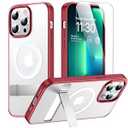 2 x SPIDERCASE Magnetic for iPhone 13 Pro Max Case, with 2Pcs [Tempered Glass Screen Protector] [ Military Grade Drop Protection] Invisible Kickstand Slim Case for iPhone 13 Pro Max 6.7", Red
