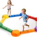 18 Pieces Non-Slip Balance Beam Stepping Stones for Kids 3 Years + Stackable Obstacle Course Balance Board for Toddlers Thicken Plastic Hold up 220LBS Indoor Outdoor Sensory Toy (Green)