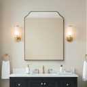MIRRORART 24x30’’ Scalloped Gold Arched Mirror, Brushed Gold Bathroom Mirror for Vanity, Premium Metal Framed Scalloped Arch Top Rectangle Corner Brass Mirror for Wall, Entryway, Over Sinks, HD Glass