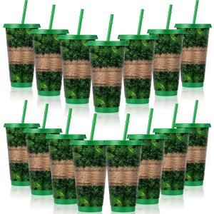 Jingmore Dinosaur Party Cups 24oz Reusable Forest Path Theme Plastic Tumblers with Lid and Straws Green Dino Jungle Drinking Cup for Baby Shower Picnic Camping Tropical Party Favor Birthday Decoration
