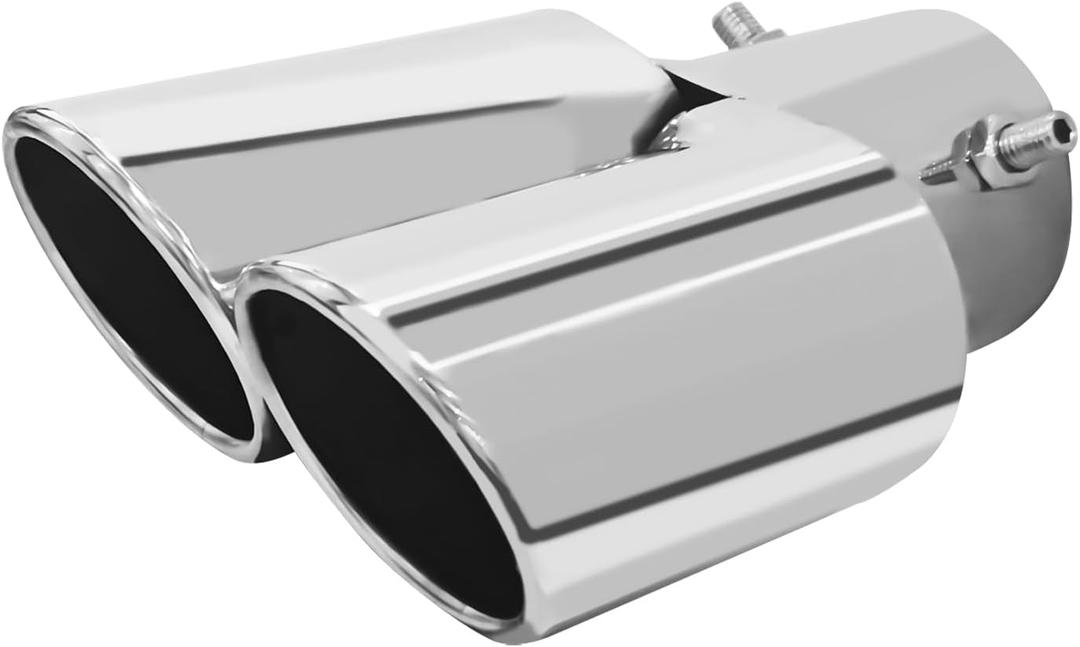 Dual Exhaust Tip 2.5" Inlet, Escapes Deportivos Para Carro, Car Exhaust Tip Pipe Double Outlet Straight Muffler Tailpipe Tips with Screw, Bolt-on Exhausts Pipe Modification Accessories(Silver)