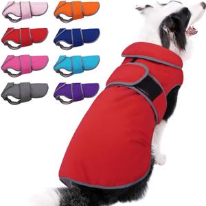 MIGOHI Reflective Waterproof Dog Coat, Medium, Red, Fleece Lined, Stormguard