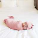Large Jersey Knitted Swaddle Blanket for Baby, Soft Stretchy Receiving Blanket for Newborns with Hat, Baby Nursery Swaddle 47 x 47 inches(Rose)