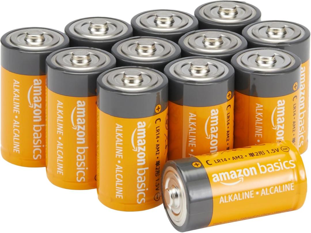 Amazon Basics C Cell Alkaline All-Purpose Batteries, 1.5 Volt, Long-Lasting Reliable Power, 5-Year Shelf Life, 12-Pack