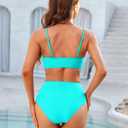 ZAFUL Women High Waisted Bikini Sets Two Piece Swimsuit Push Up Twist Front Ruched Bathing Suit (Blue, L)