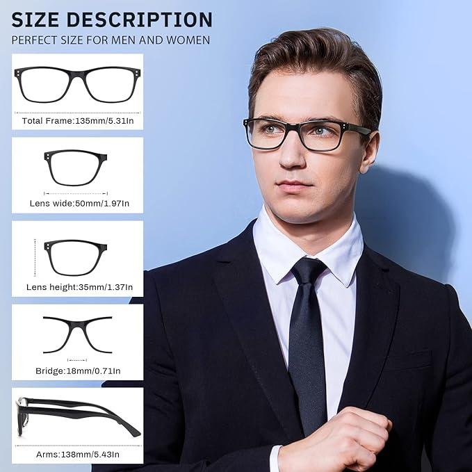 Reading Glasses Blue Light Blocking, Computer Glasses for Women Men, Fashion Square Eyeglasses 5 Pairs +1.0