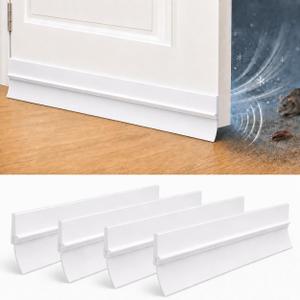 4 Pack Bottom Door Weather Strip for Large Gaps, 18 Inch Cuttable & Connectable Door Draft Stopper, 2 Strips Make 36 Inch Door Bottom Seal, White PVC & Silicone Under Door Sweep