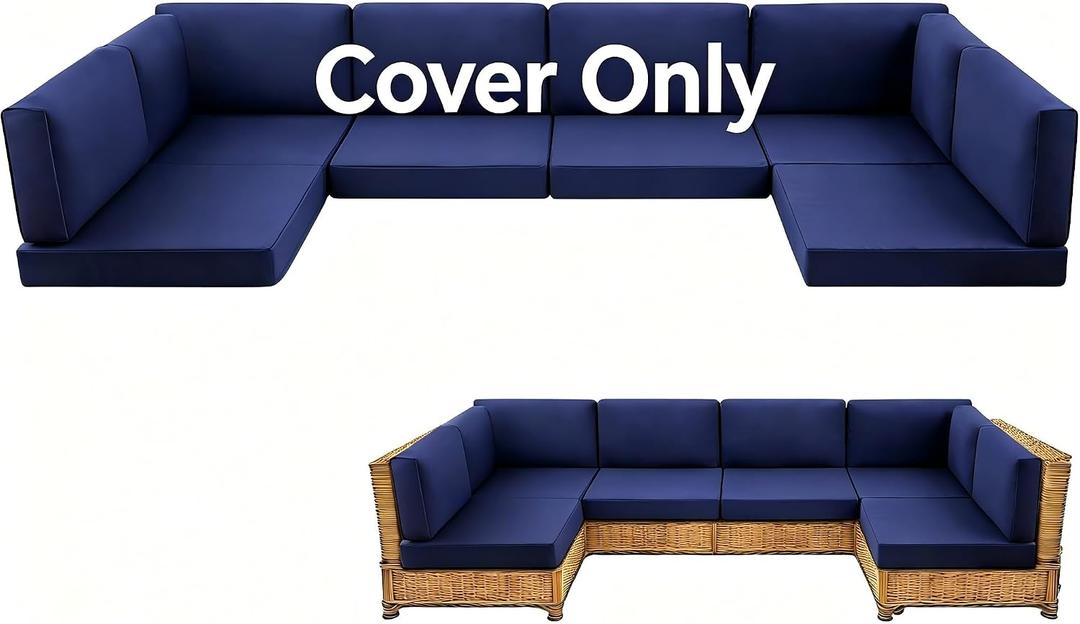14-Piece Patio Cushion Covers – Replacement Slipcovers for 4-Seat Outdoor Sectional, Waterproof & Fade-Resistant Sofa Cushion Covers, Machine Washable, Navy Blue (Cover Only)
