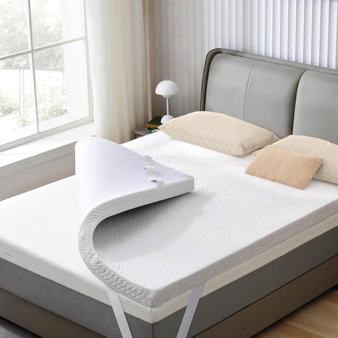 SINWEEK 2 Inch Gel Memory Foam Mattress Topper with Cooling Cover Ventilated Soft Mattress Pad, Bed Topper, CertiPUR-US Certified, Queen Size