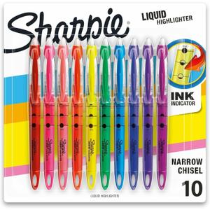 Sharpie Liquid Highlighters, Chisel Tip, Assorted Colors, 10 Count - Journaling, School, Study Supplies