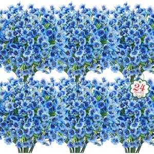 Roberly 24 Bundles Artificial Flowers for Outdoors UV Resistant Silk Fake Flowers Faux Plastic Plants for Porch Garden Window Box Indoor Outdoor Spring Summer Home Farmhouse Decor, Blue