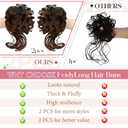 2PCS Messy Bun Hair Piece Tousled Updo with Tendrils Wavy Curly Hair Bun Scrunchies Ponytail Extension Elastic Band Hairpieces For Women (Dark Brown Mix Light Auburn)