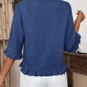 Urchics Womens Ruffle 3/4 Sleeve Tops Casual Linen Blouses Crew Neck Drop Shoulder Dressy Shirts Fall Outfits Gem Blue L (L)