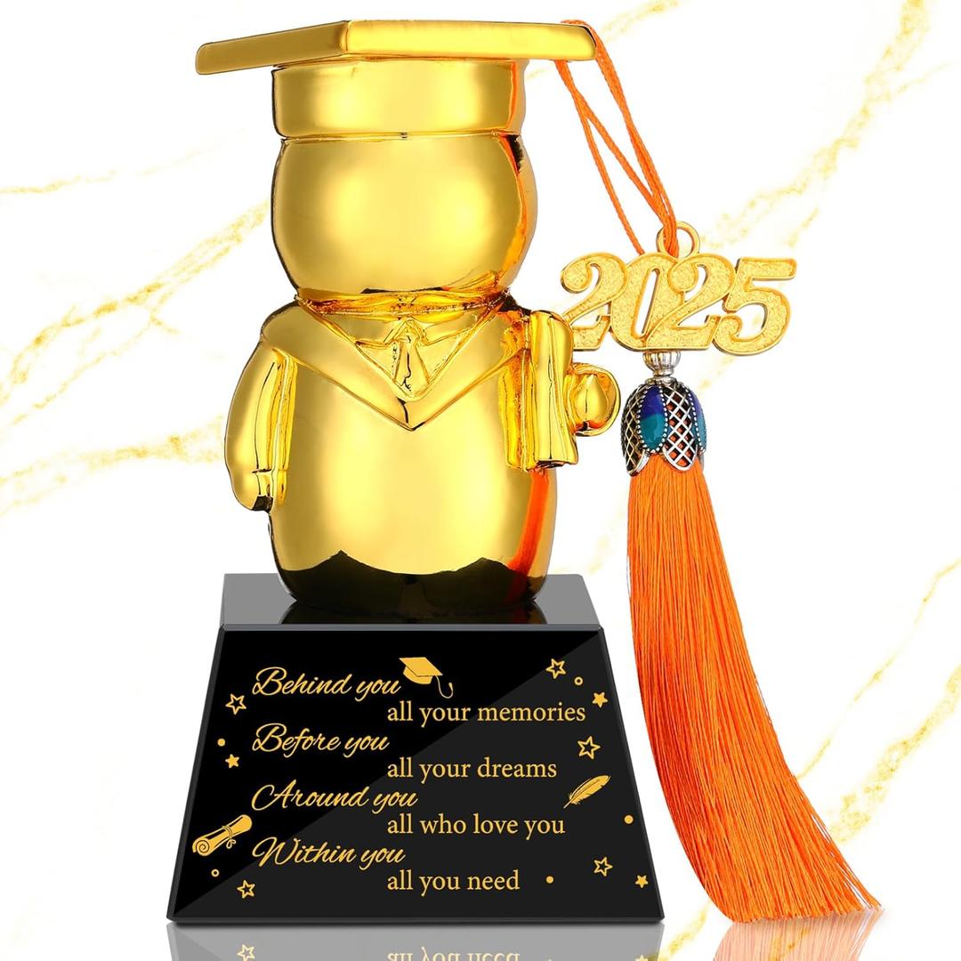 Realspring 2025 Graduation Gifts for Him or Her Graduation Golden Statue Award with Cap Tassel Grad Inspirational Gifts with Base for High School College Grad Gift