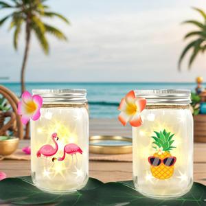Luau Party Decorations Mason Jars Set, 6 Pcs Glowing Mason Jars with Lids Centerpieces Decoration for Table for Hawaiian Luau Summer Pool Beach Party Table Decorations, Hawaiian Centerpieces