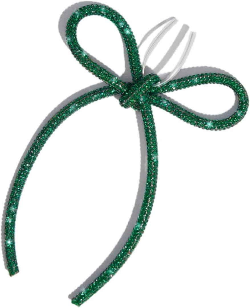 FLAIR GIFTS 6 Pcs 4.3" x 6" 2025 Christmas Bows for Tree Decor, Green Sparkly Glitter Rhinestone Bow Ornaments with Twist Tie for Xmas Decoration, Wreath, Garland, Gift Wrapping