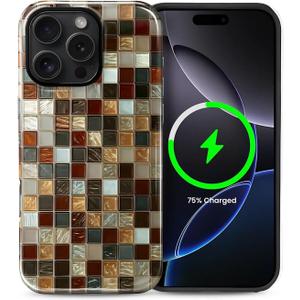Magnetic Case for iPhone 16 Pro,Compatible with MagSafe Mosaic Tile Elegant Colorful Design Hybrid Dual Protection Silicone + Hard PC Shockproof Full Body Cover Case for Men Women