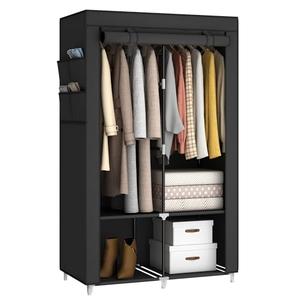 MOGELAFOO 35 Inch Portable Wardrobe Closet for Small Room, Clothing Organizer Storage Rack with Non-Woven Fabric Cover, 2 Clothes Hanging Rods, 4 Storage Shelves and Side Pockets, Black