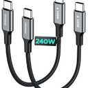 1FT Short 240W USBC to USBC Cable [12 inch, 2Pack], Fast Charging PD3.1 Type C Cord Compatible for iPhone Air 17/16/15 Pro Max, Car Charger, MacBook Pro/Air, iPad Pro, Samsung, Pixel, Laptop