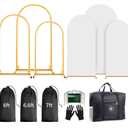 Arch Backdrop Stand and Cover Set (7.2ft,6.6ft,6ft) Metal Arch Frame Stand Gold, Wedding Birthday Party Baby Shower Graduation (White, 7.2Ft+6.6Ft+6Ft)