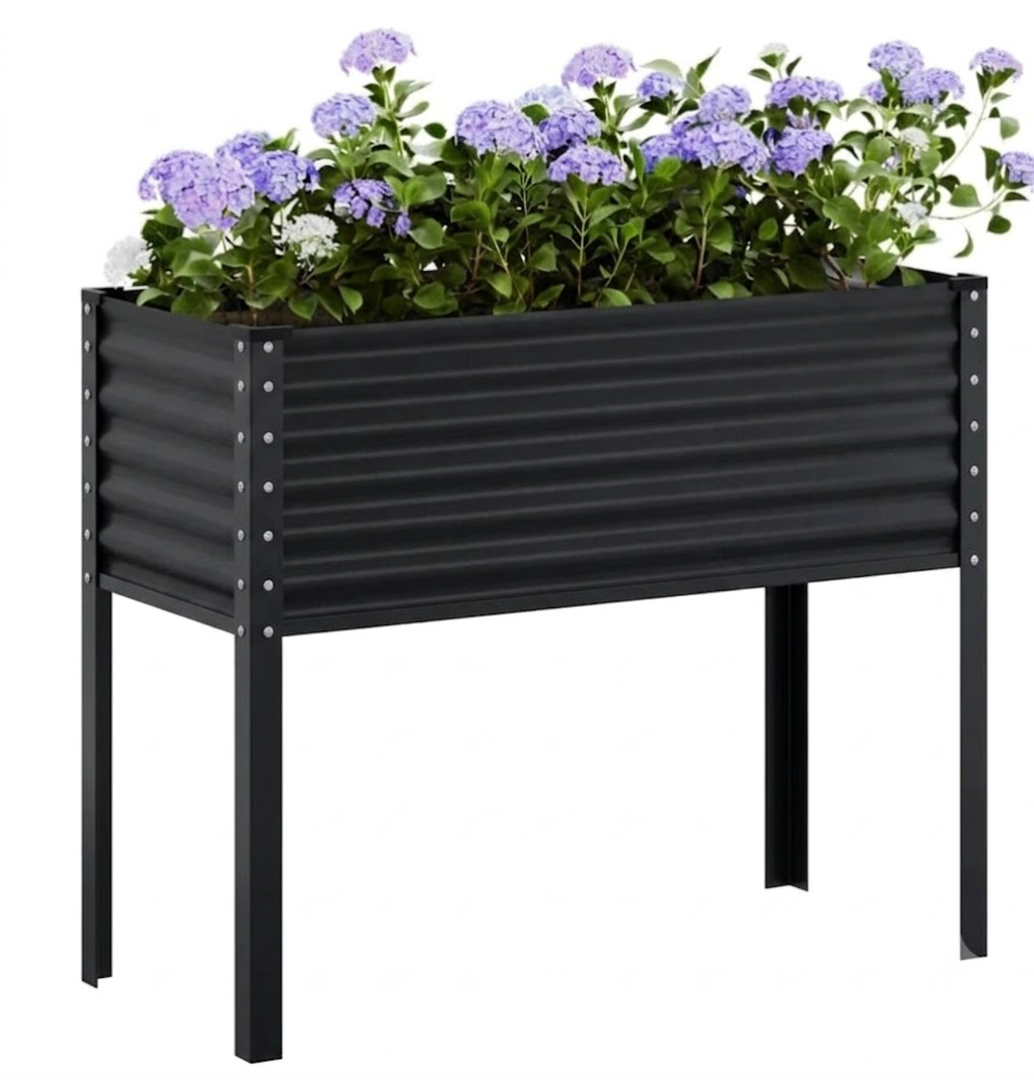 Raised Garden Bed, Metal Elevated Planter with Legs for Vegetables Flower, Outdoor Planter Box, Grey 100x41x90 cm Steel